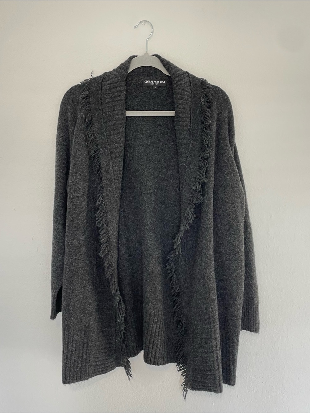Central Park West Dark Charcoal Fringe Open-Front Cardigan